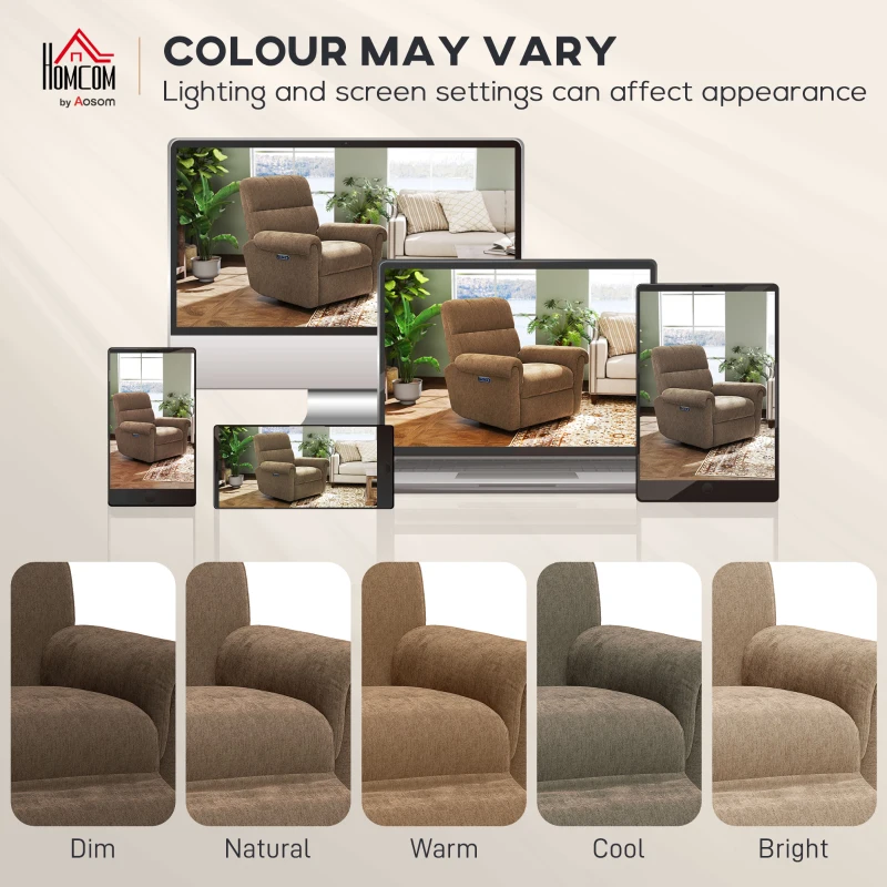 HOMCOM Power Recliner Chair, Fabric Upholstered Recliner Chair with USB Ports, Swivel and Rocking Function, Footrest