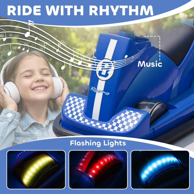 Qaba Bumper Car for Kids, 6V Battery Powered Bumping Car with 360 Degree Spin, Dual Motors, Music, for 3-8 Years, Blue
