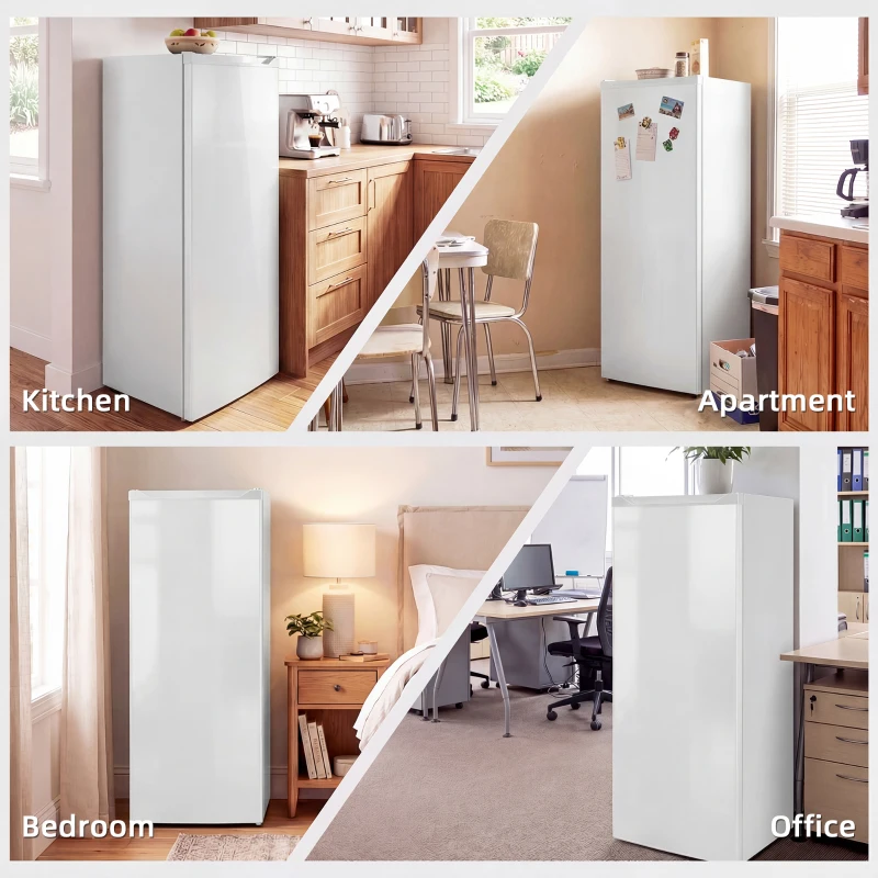 HOMCOM 7.0 Cu.Ft Upright Freezer, Compact Stand Up Freezer with 6 Adjustable Shelves, Reversible Door for Home Office, White