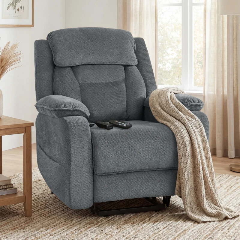 HOMCOM Power Recliner Chair with Massage, Electric Lift Chair for Elderly with Side Pockets, 2 Memory Positions, Remote, Grey