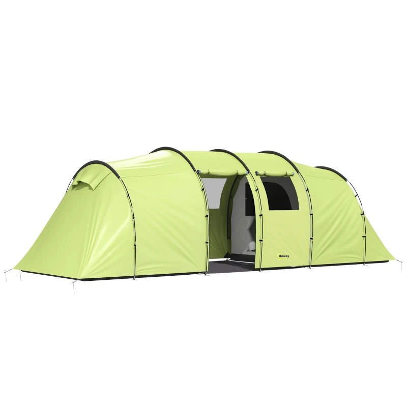 Outsunny 6 Person Camping Tent with Porch, Large Family Tent with 2 Bedroom and Living Room, Light Green
