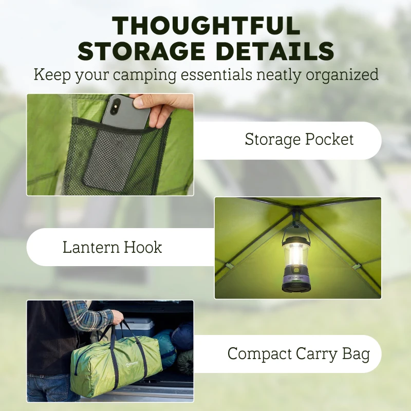 Outsunny 6 Person Camping Tent with Porch, Large Family Tent with 2 Bedroom and Living Room, Light Green