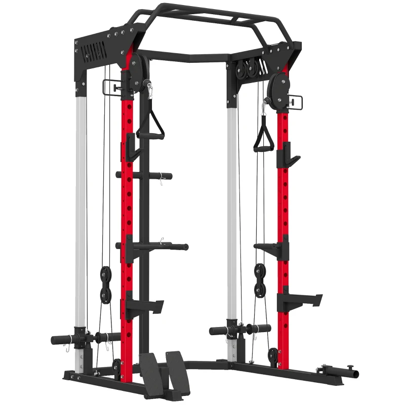 Soozier Power Cage, Power Rack with Adjustable Cable Pulley System, Pull-Up Bar, Dip Station, Landmine