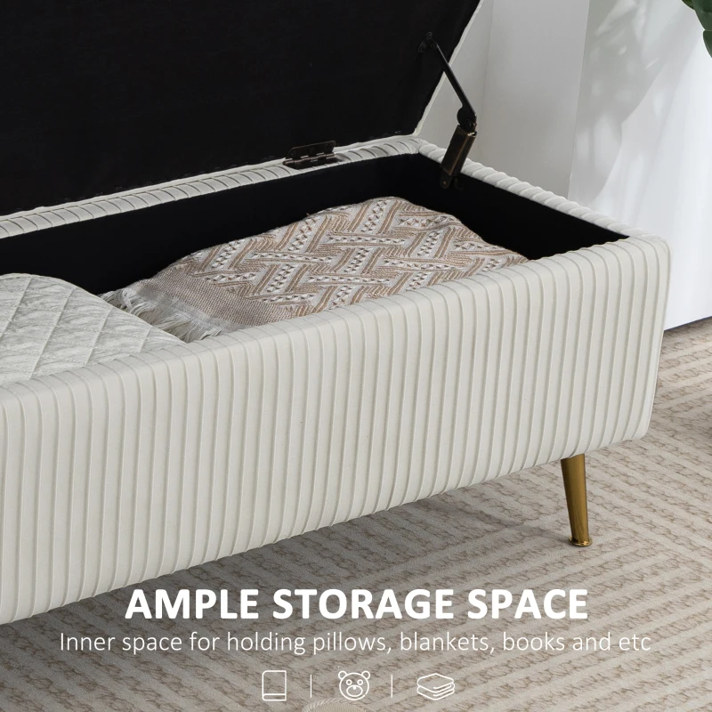 HOMCOM Storage Ottoman Bench, 43 Inch Large Storage Chest with Steel Legs and Padded Seat, Foot Rest, Load 485 lbs, Beige