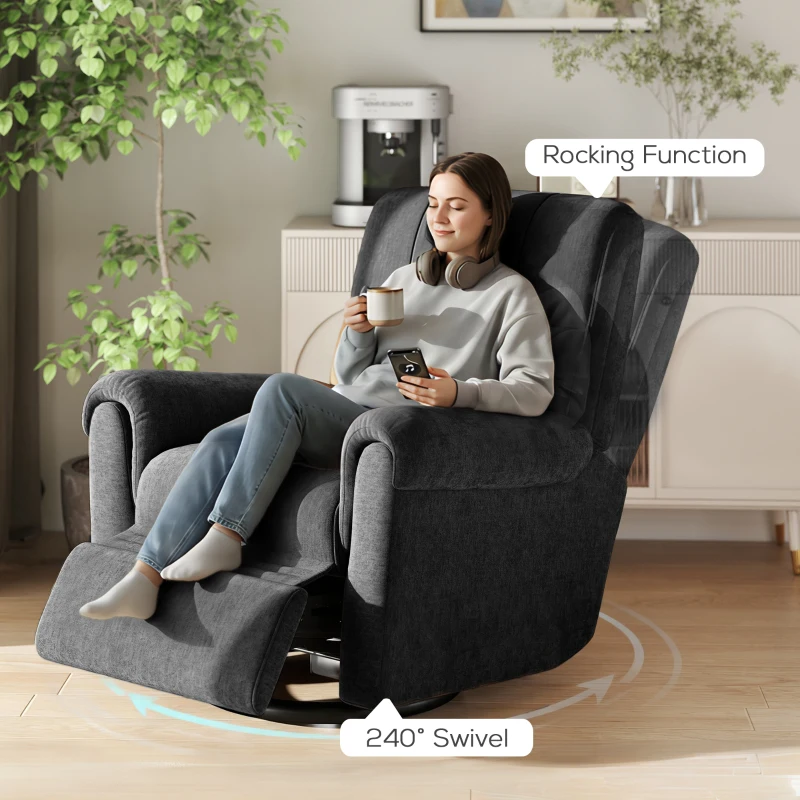 HOMCOM Power Recliner Chair, Fabric Upholstered Recliner Chair with USB Ports, Swivel and Rocking Function, Footrest, Black