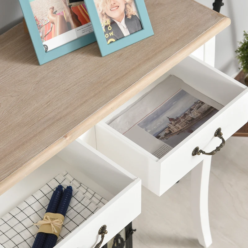 HOMCOM Entryway Console Table with 2 Convenient Storage Drawers, Tabletop for Display, and Vintage Design, White