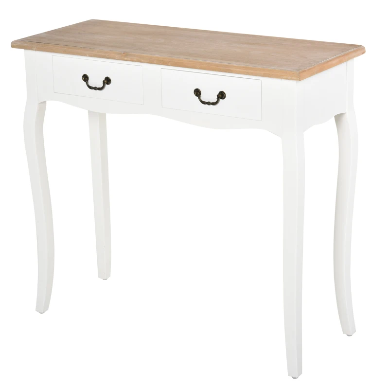 HOMCOM Entryway Console Table with 2 Convenient Storage Drawers, Tabletop for Display, and Vintage Design, White