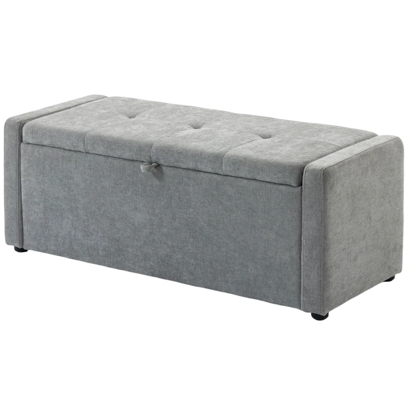 HOMCOM Storage Ottoman Bench, Linen-Look Fabric Upholstered Ottoman with Storage, Wide Padded Seat, Light Grey