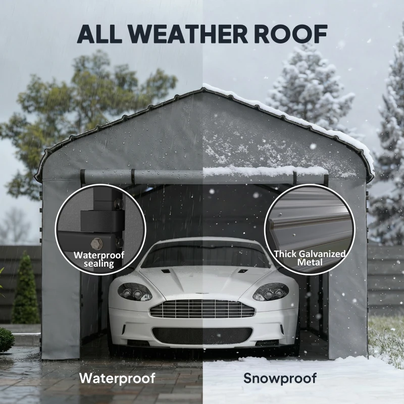 Outsunny 10' x 15' Metal Carport, Heavy Duty Garage Car Shelter with Galvanized Metal Roof and Removable Sidewalls, Light Grey