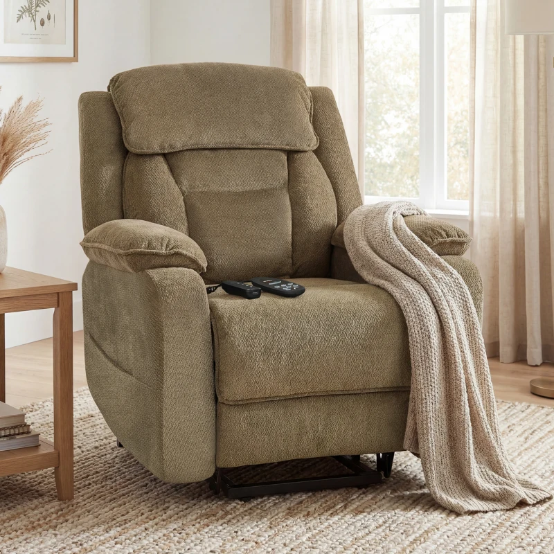 HOMCOM Power Recliner Chair with Massage, Electric Lift Chair for Elderly with Side Pockets, 2 Memory Positions, Remote, Brown