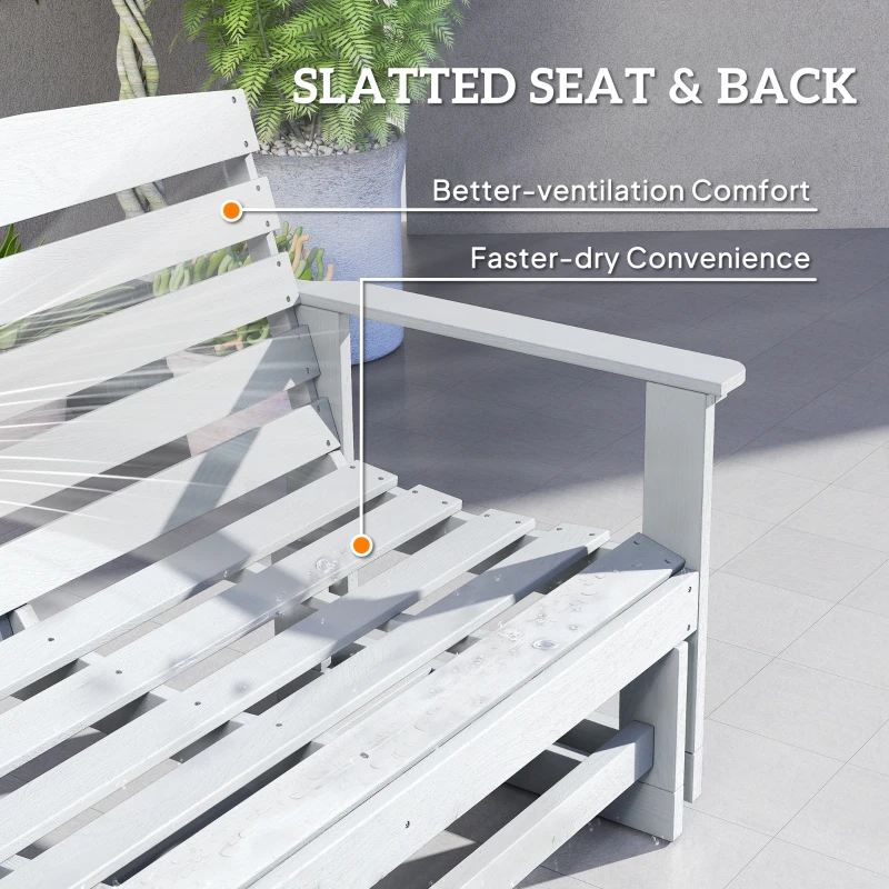Outsunny Patio Glider Bench w/ HDPE Slatted Double Rocking Chair, Distressed White