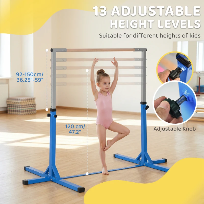 Soozier Gymnastics Bar for Kids, Adjustable Height Kip Bar for Home, Blue