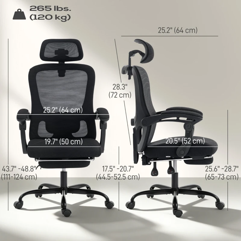 HOMCOM Office Chair, Ergonomic Mesh Computer Desk Chair with Adjustable Headrest, Lumbar Support, Black