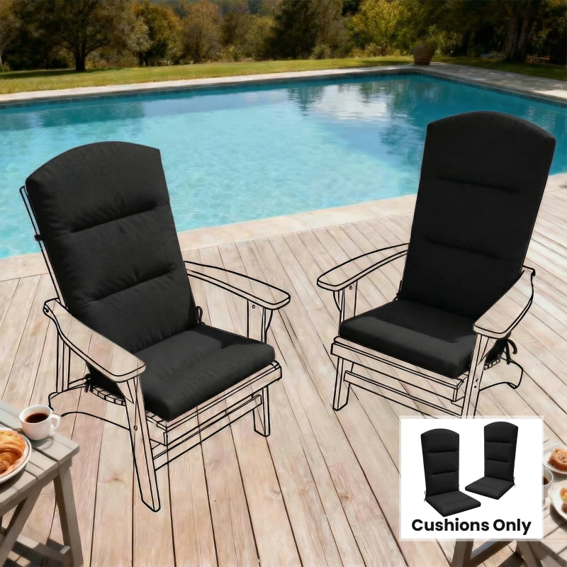 Outsunny Patio Chair Cushion for Adirondack Chairs Replacement Cushion with Back and Ties, Black