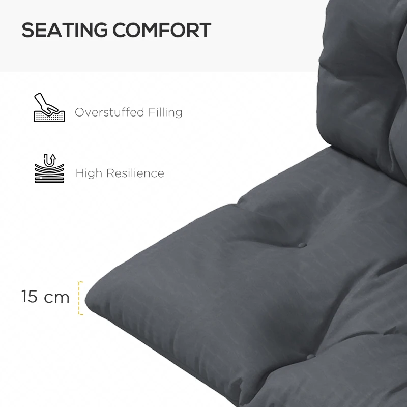 Outsunny 2 Seater 6" Thick Outdoor Seat Cushions with Back Cushion for Pallet, Loveseat Outdoor Furniture Cushions, Dark Grey