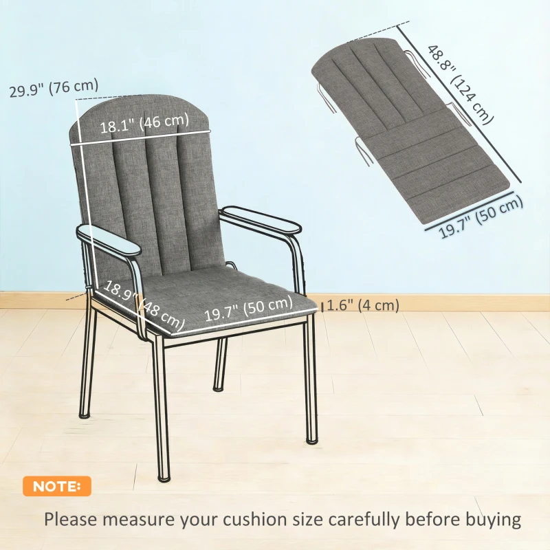 Outsunny Set of 2 Patio Chair Cushions, High Back Adirondack Chair Cushion with Ties, High-Density Foam, Dark Grey