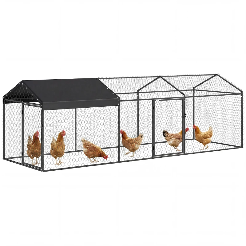 PawHut Large Metal Chicken Coop, Chicken Run with Waterproof & Anti-UV Cover for 3-5 Poultry, Outdoor Poultry Cage Rabbit Hutch