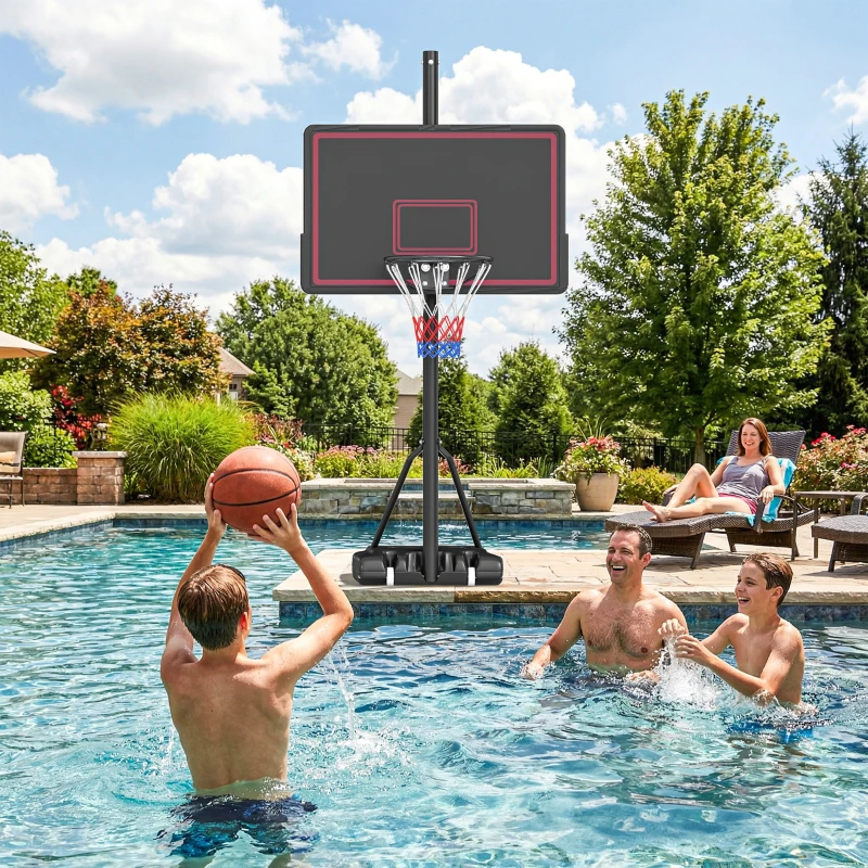 Soozier Portable Basketball Hoop Outdoor, 4.4-10ft Adjustable Height Basketball Goal with Wheels, Fillable Base and Sandbag
