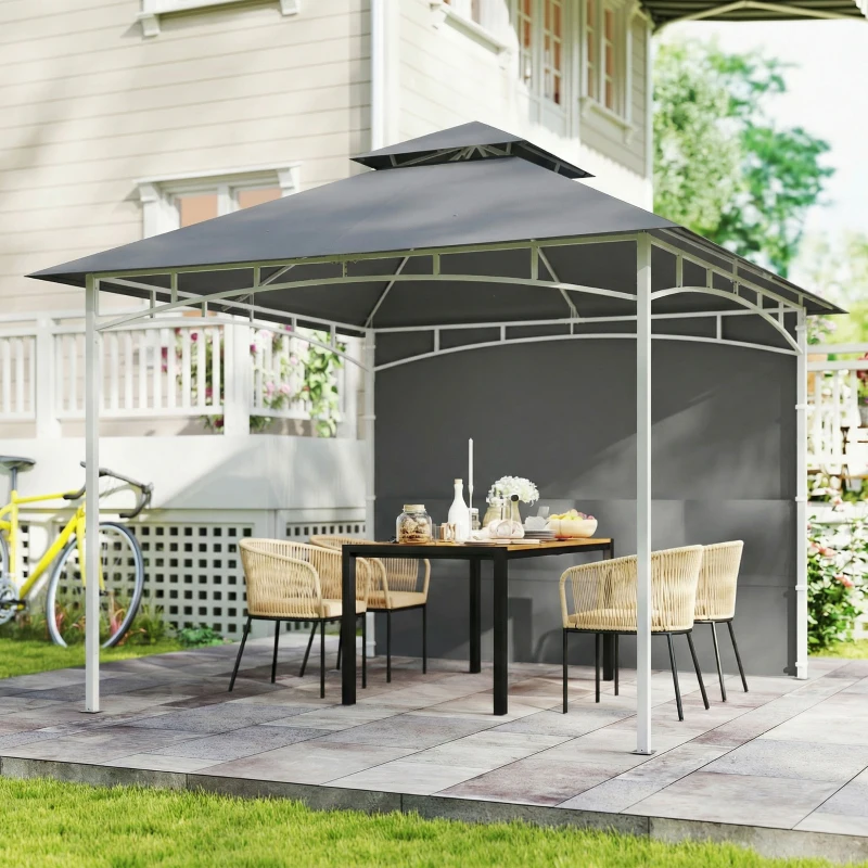 Outsunny 10' x 10' Patio Gazebo, Double Roof Outdoor Gazebo Canopy Shelter with Storage, Hook, Metal Frame, Dark Grey