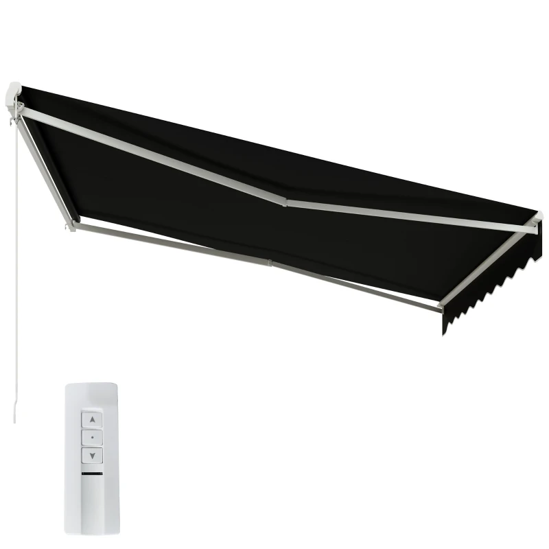 Outsunny 12'x10' Electric Retractable Awning, UV Protection Sun Shade Shelter w/ Remote Controller for Deck Balcony Yard, Black