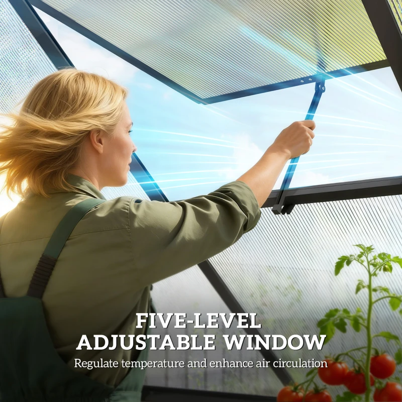 Outsunny Polycarbonate Greenhouse with Swing Door and Adjustable Window, Walk-in Greenhouse with Rain Gutter, 6 x 6.5ft, Black