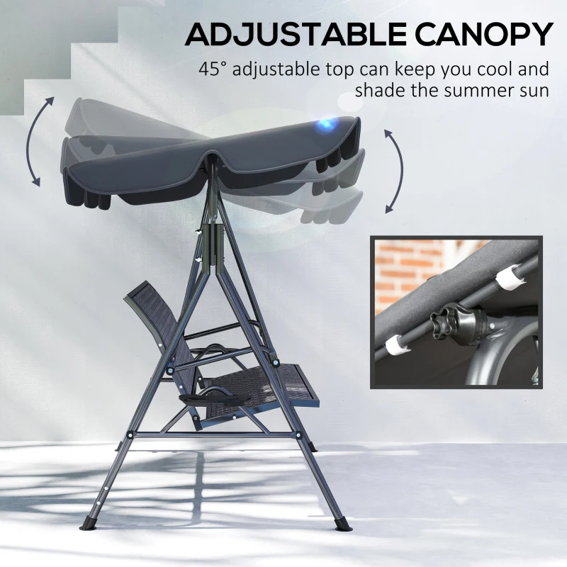 Outsunny 3-Seat Patio Swing Chair, Outdoor Canopy Swing Glider with Adjustable Shade, Grey