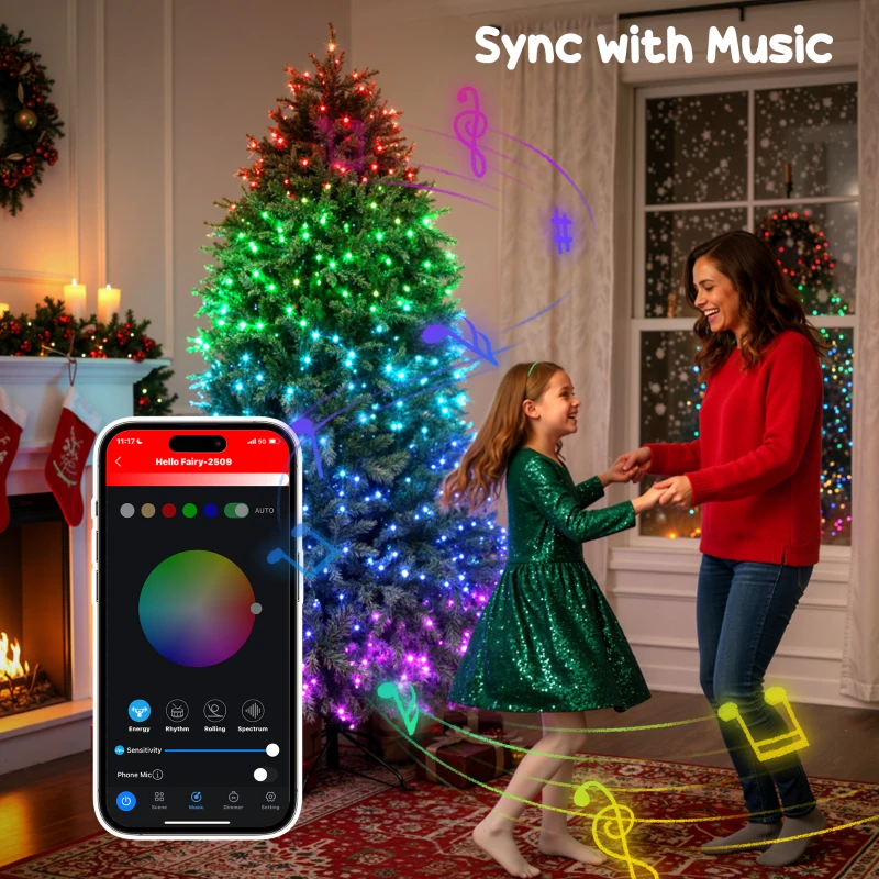 HOMCOM 7.5ft Prelit Christmas Tree with Full-Spectrum LEDs, Smart App Control, Wide Full Hinged Xmas Tree, Easy Assembly