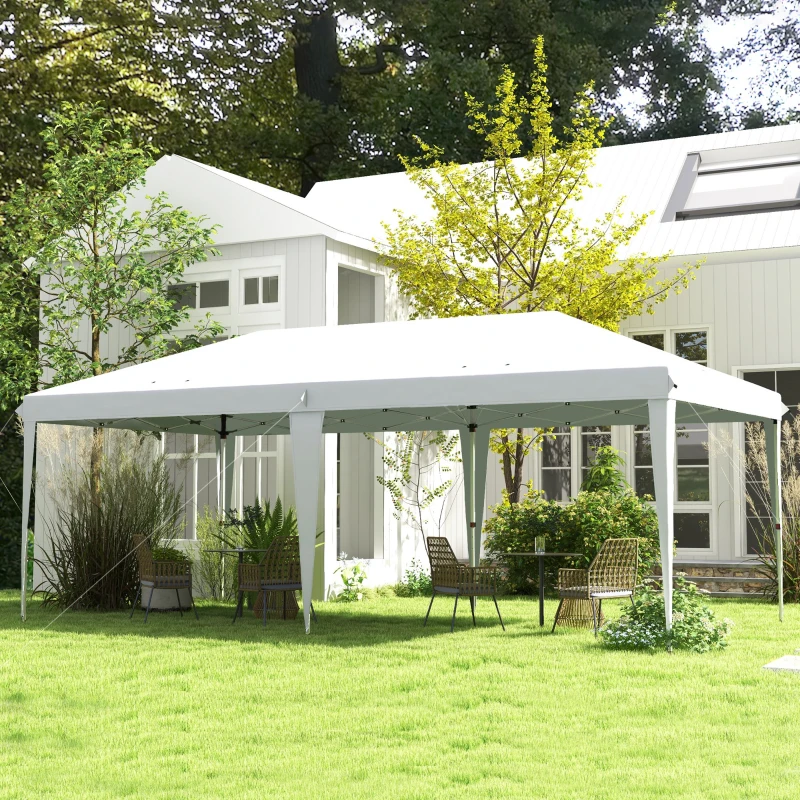 Outsunny 10' x 19' Pop Up Tent Garden Outdoor Party Tent Easy Set Up Gazebo Canopy Market Event Sunshade White