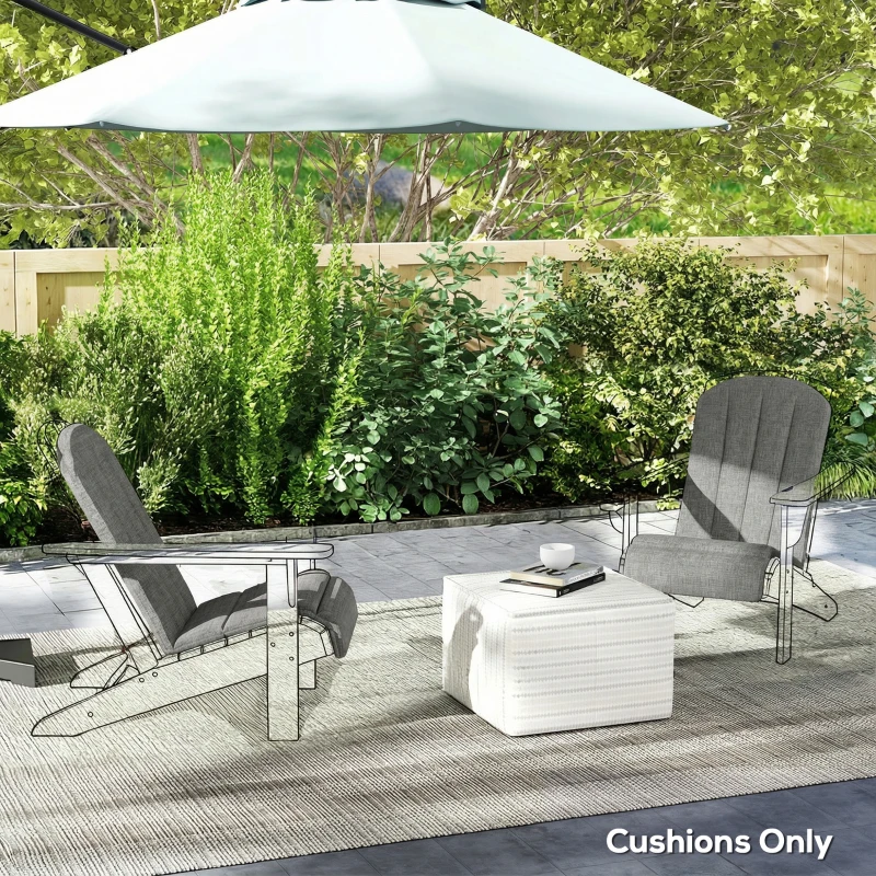 Outsunny Set of 2 Patio Chair Cushions, High Back Adirondack Chair Cushion with Ties, High-Density Foam, Dark Grey