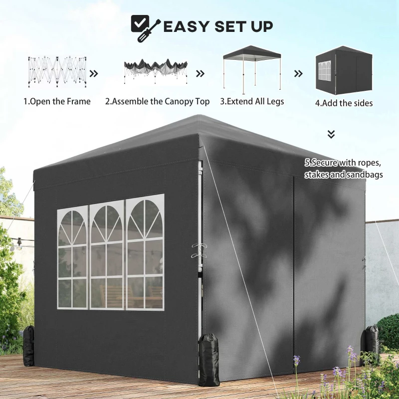 Outsunny 8.2 x 8.2 ft Pop Up Canopy Tent with 4 Sidewalls, UPF 50+ Outdoor Instant Canopy with Carry Bag, Dark Grey