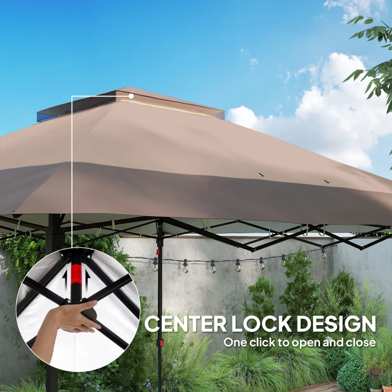 Outsunny 12' x 12' Foldable Pop-up Party Tent Instant Canopy Sun Shade Gazebo Shelter Steel Frame Oxford w/ Roller Bag, Brown