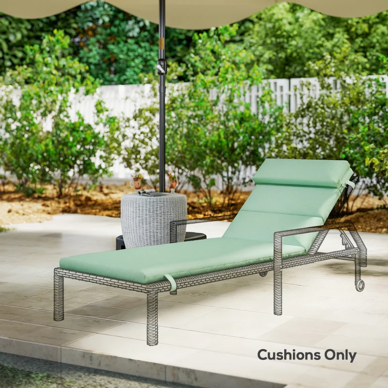 Outsunny Patio Chaise Lounge Chair Cushion Replacement Sun Lounger Pad with Headrest and Ties, Green