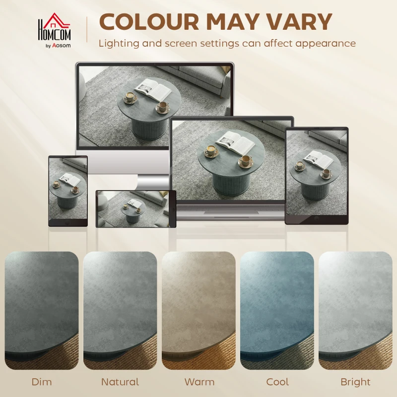 HOMCOM Round Coffee Table, 24" Center Table, Cement Grey