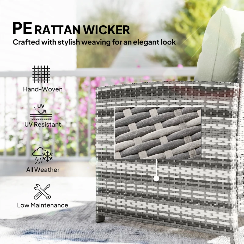 Outsunny 5 Piece Patio Furniture Set, Wicker Patio Chairs with Ottomans, 2-Tier Glass Coffee Table and Cushions, Grey/Cream White