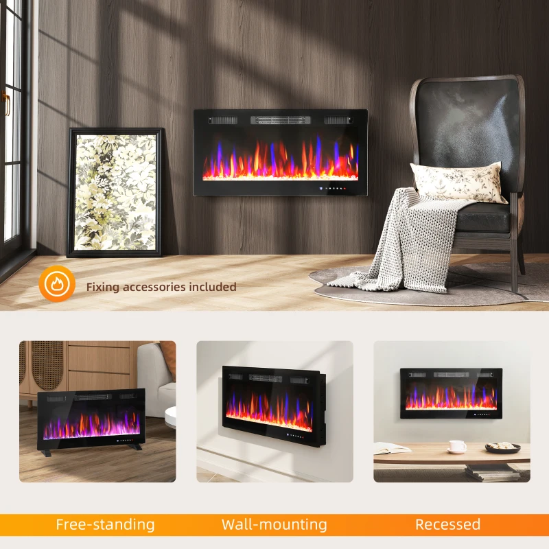 HOMCOM 36" Thin Electric Fireplace, Freestanding, Wall Mounted Fireplace Heater with Eco Mode, Auto Switch, Remote, 1500W