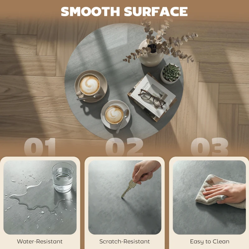 HOMCOM Round Coffee Table, 24" Center Table, Cement Grey