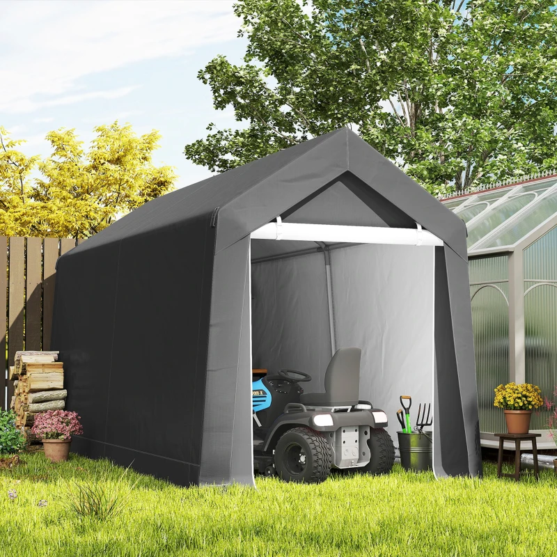 Outsunny Galvanized 7' x 12' Outdoor Storage Tent, Heavy Duty and Waterproof Portable Shed for Bike, Motorcycle, Tools, Gray