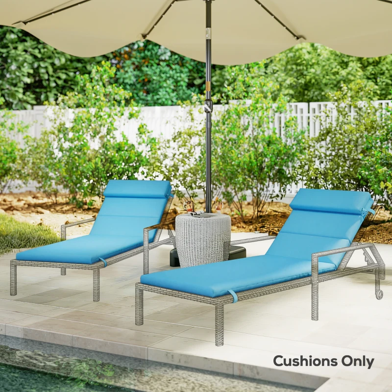 Outsunny Patio Chaise Lounge Chair Cushions Replacement Sun Lounger Pads with Headrest and Ties, Set of 2, Turquoise