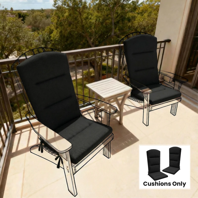 Outsunny Patio Chair Cushion for Adirondack Chairs Replacement Cushion with Back and Ties, Black