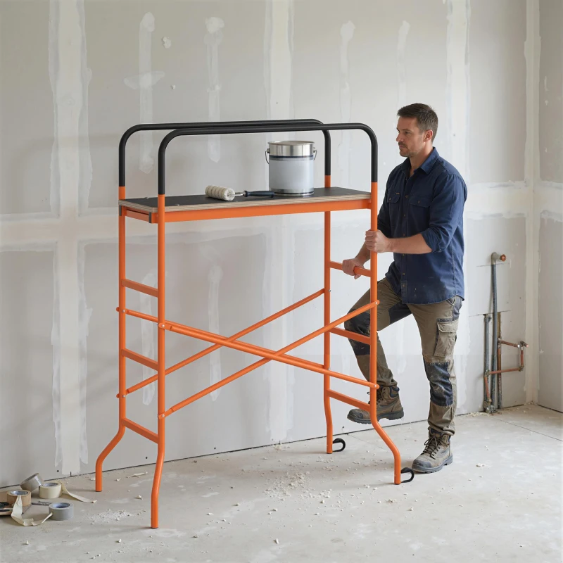 HOMCOM Scaffolding Work Platform, Rolling Scaffolding with Wheels, Scaffold for Building Construction, Orange