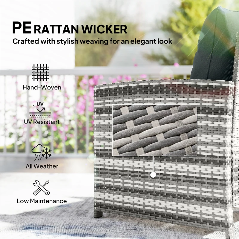 Outsunny 5 Piece Patio Furniture Set, Wicker Patio Chairs with Ottomans, 2-Tier Glass Coffee Table and Cushions, Grey/Dark Grey