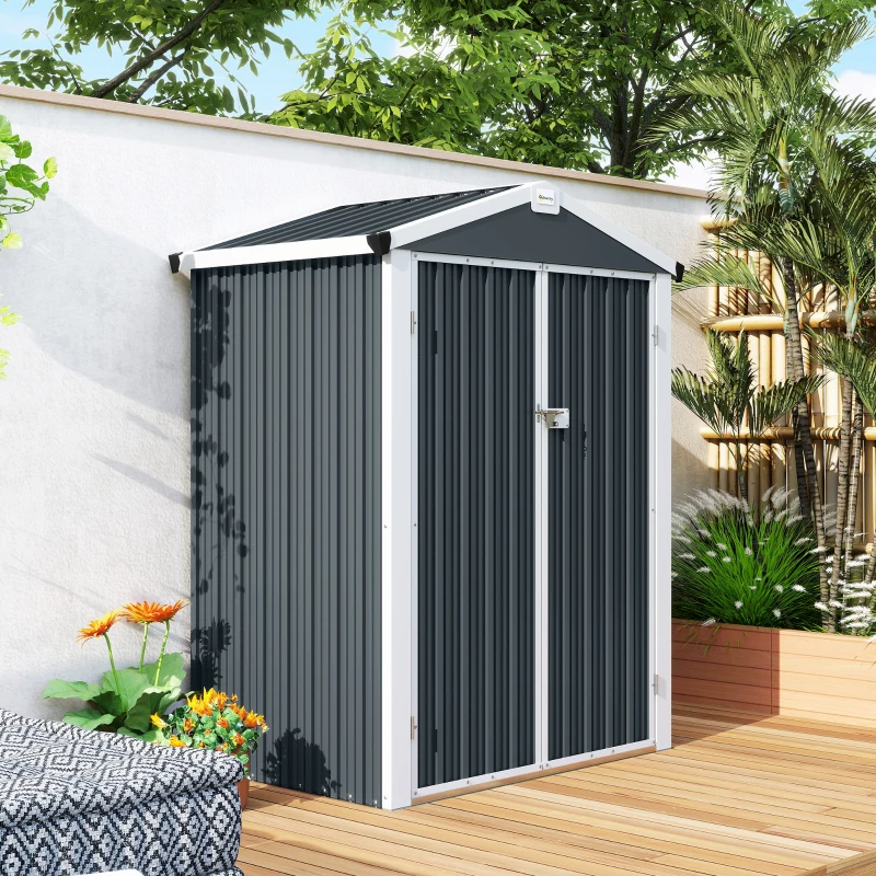 Outsunny 4.4' x 3' Outdoor Storage Shed with Double Doors, Metal Garden Shed for Backyard Patio