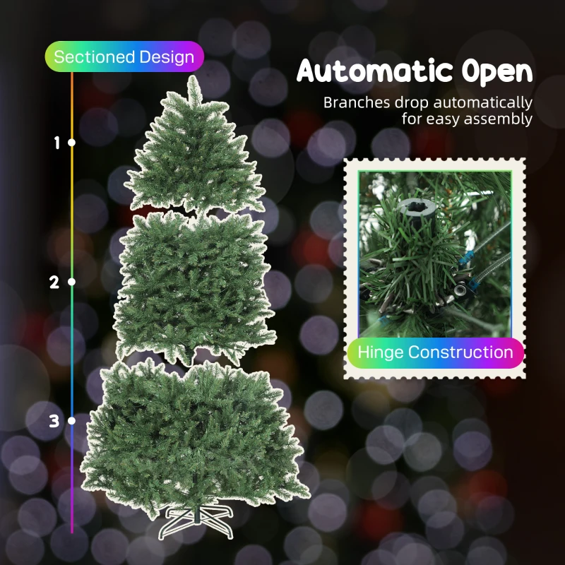 HOMCOM 6ft Prelit Christmas Tree with Full-Spectrum LEDs, Smart App Control, Wide Full Hinged Xmas Tree, Easy Assembly