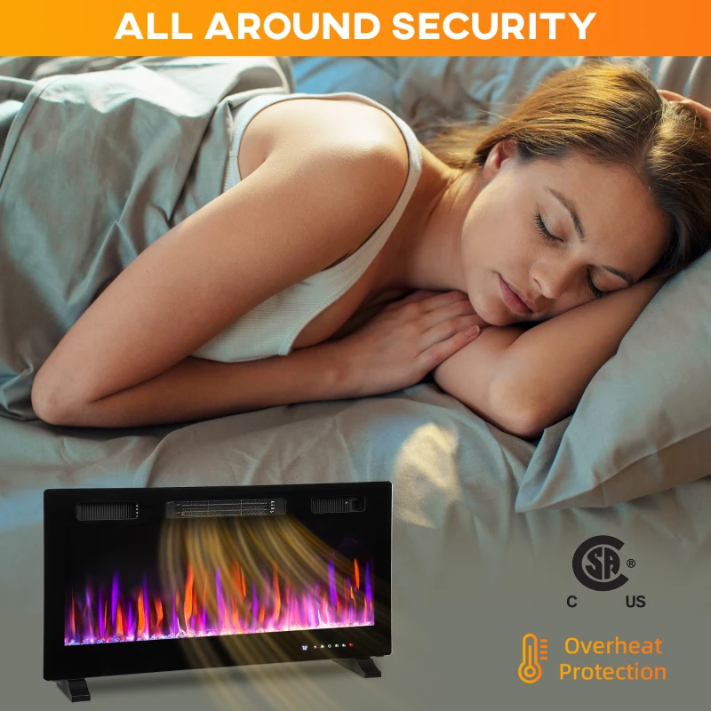 HOMCOM 36" Thin Electric Fireplace, Freestanding, Wall Mounted Fireplace Heater with Eco Mode, Auto Switch, Remote, 1500W