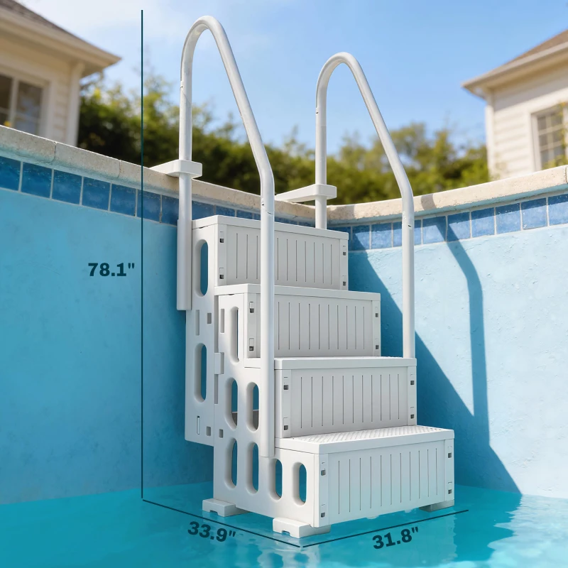 Outsunny Swimming Pool Ladder Adjustable Height for Above Ground Pool Steps with Dual Handrails White