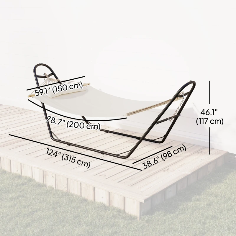 Outsunny Hammock with Stand, Heavy Duty Camping Hammock with Detachable Pillow and Spreader Bar, 264 lbs Capacity, Cream White