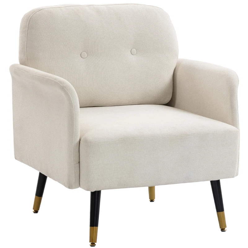HOMCOM Accent Chair Modern Tufted with Metal Legs Upholstered Reading Armchair for Living Room Cream White