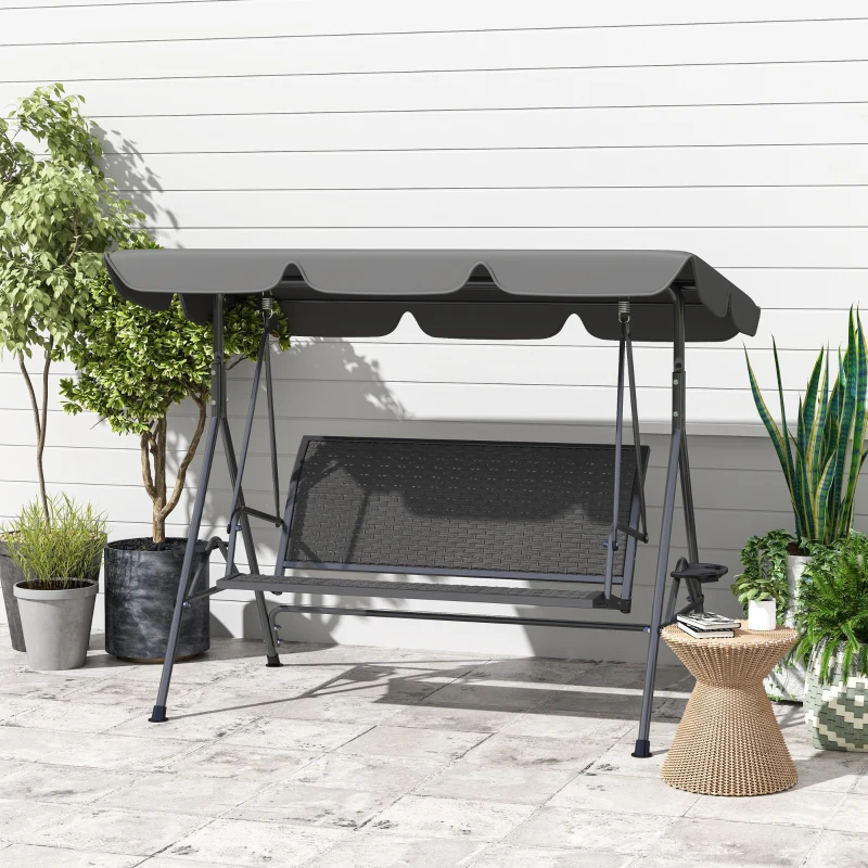 Outsunny 3-Seat Patio Swing Chair, Outdoor Canopy Swing Glider with Adjustable Shade, Grey