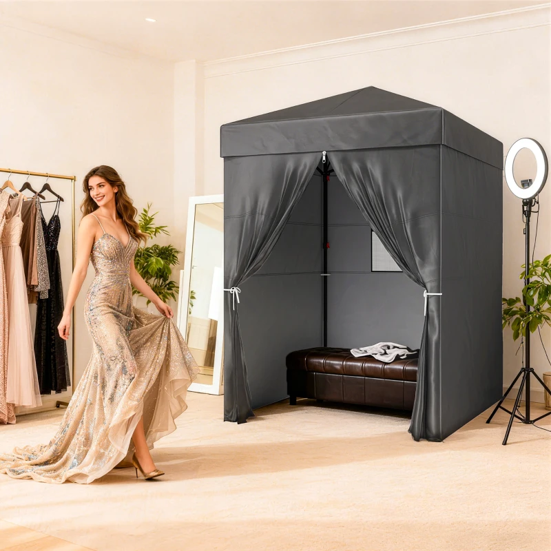 Outsunny 5 x 5 ft Compact Pop Up Canopy Tent, UPF 50+ Changing Room, Portable Instant Privacy Canopy with Mesh Window, Dark Grey