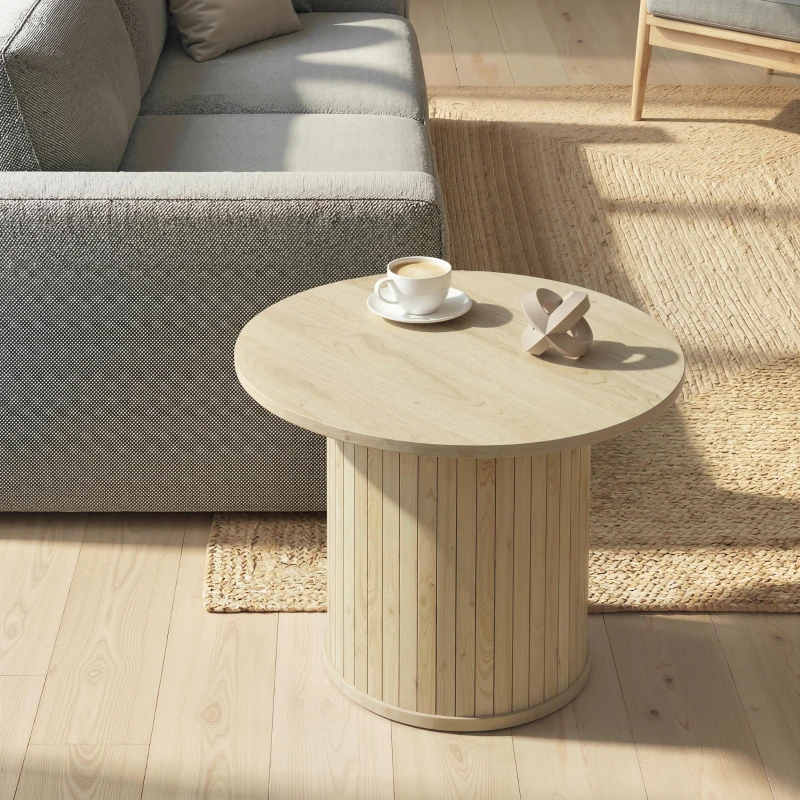 HOMCOM Round Coffee Table, 24" Center Table, Natural Wood